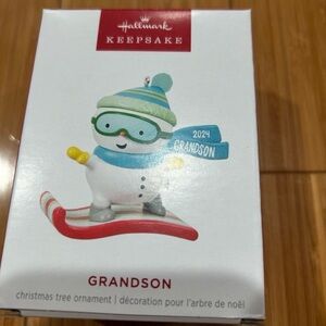 Hallmark 2024 Keepsake Grandson Snowboarding Snowman Christmas Ornament NIB New